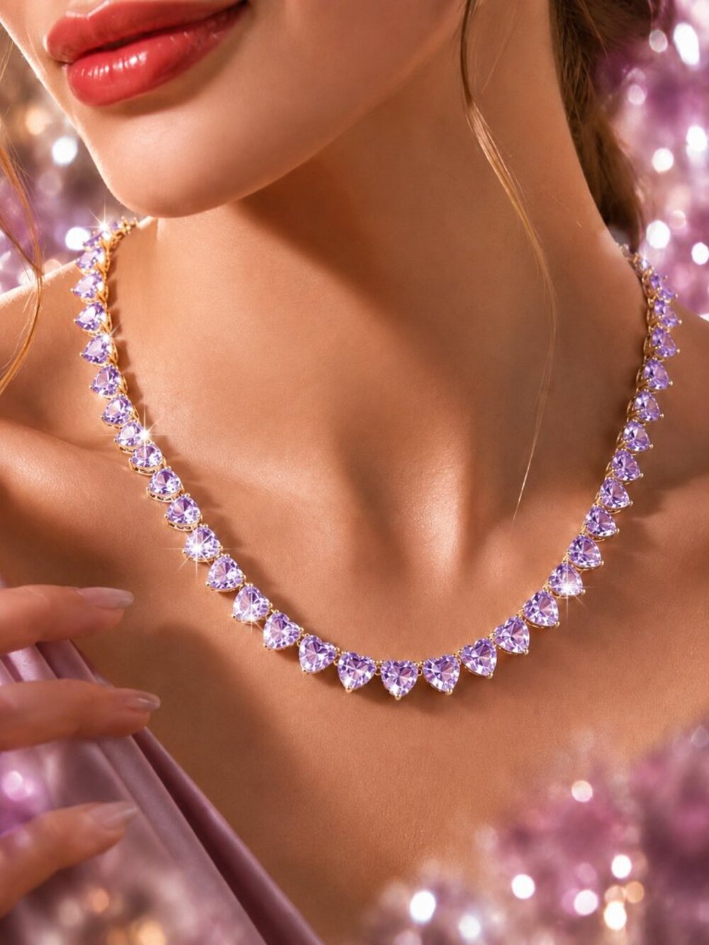 NWT Park Lane Jewelry Lavender Heart Crystal Tennis Necklace